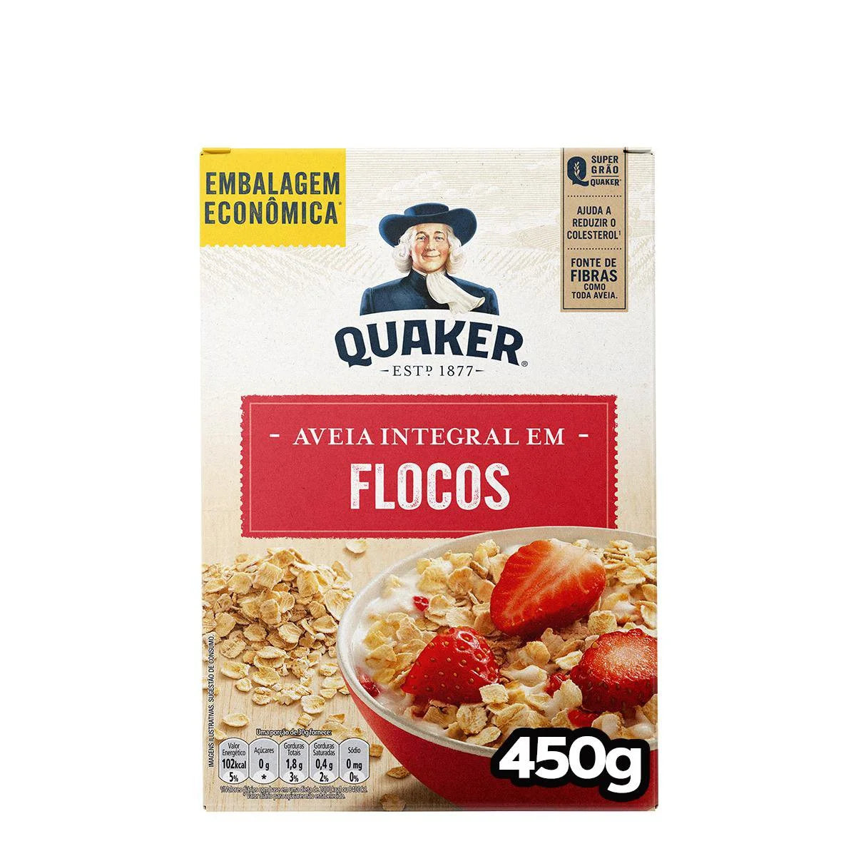 Quaker Aveia em Flocos Regulares Caixa Embalagem Econômica (450g)